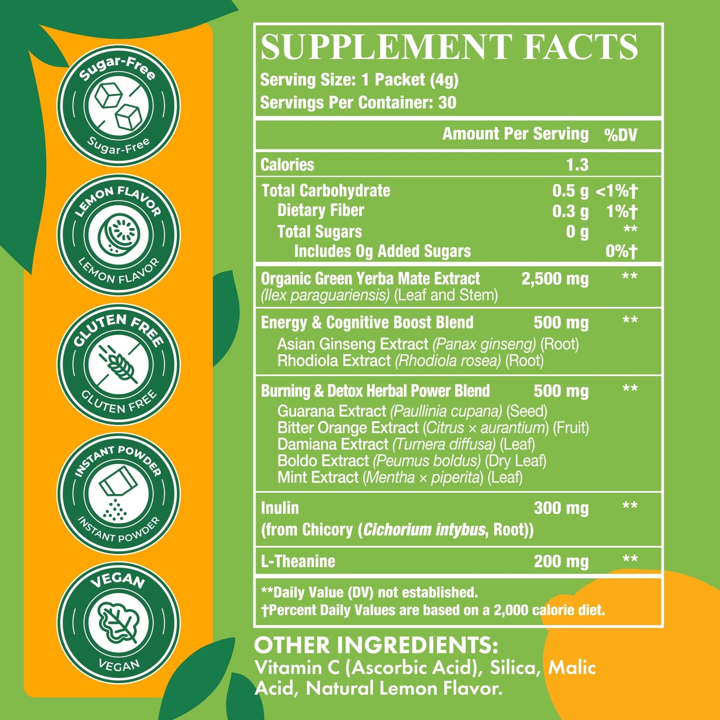 Yerba Mate, 10 in 1 Yerba Mate Tea Instant Powder - Natural Energy Drink Alternative to Coffee - No Sugar Content, Clean Energy with No Crash, Stay
