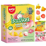 AMOS Peelerz Exotic Fruit Peelable Gummy Candy, 5 Tropical Flavors Mango Peach Banana Pineapple Lychee, Soft Chewy Filled Gummies, Individually