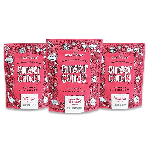 Gem Gem Ginger Candy Chewy Ginger Chews (Mango, 5.0 oz, Pack of 3)