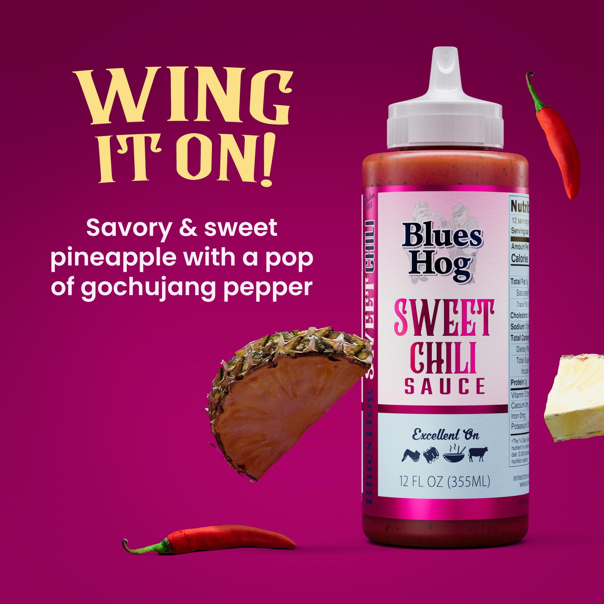 Blues Hog Sweet Chili Sauce, Sweet & Spicy Dipping Sauce, Gluten-Free, No High Fructose Corn Syrup, Made in the USA, 12 oz