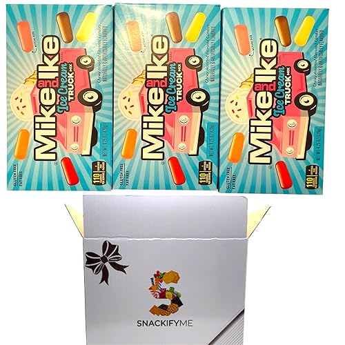 SNACKIFYME Gift Box Of Mike and Ike ice cream truck mix Chewy, Limited Edition 3 Pack 4.25 oz (120g) - Gluten-Free, Fat-Free, Perfect for Sharing.