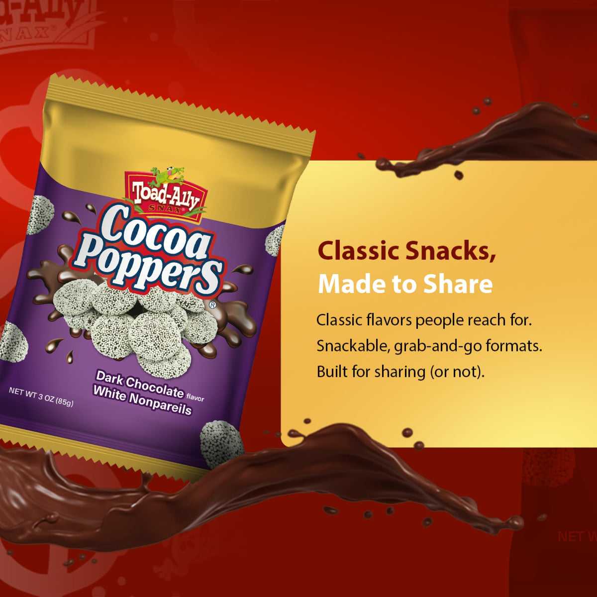 Cocoa Poppers™ Dark w/ White - 3 oz x 24 ct. - Peg Bag - Dark Chocolate Flavor with White Nonpareils, Delicious Gourmet Treat - Rich, Crunchy,