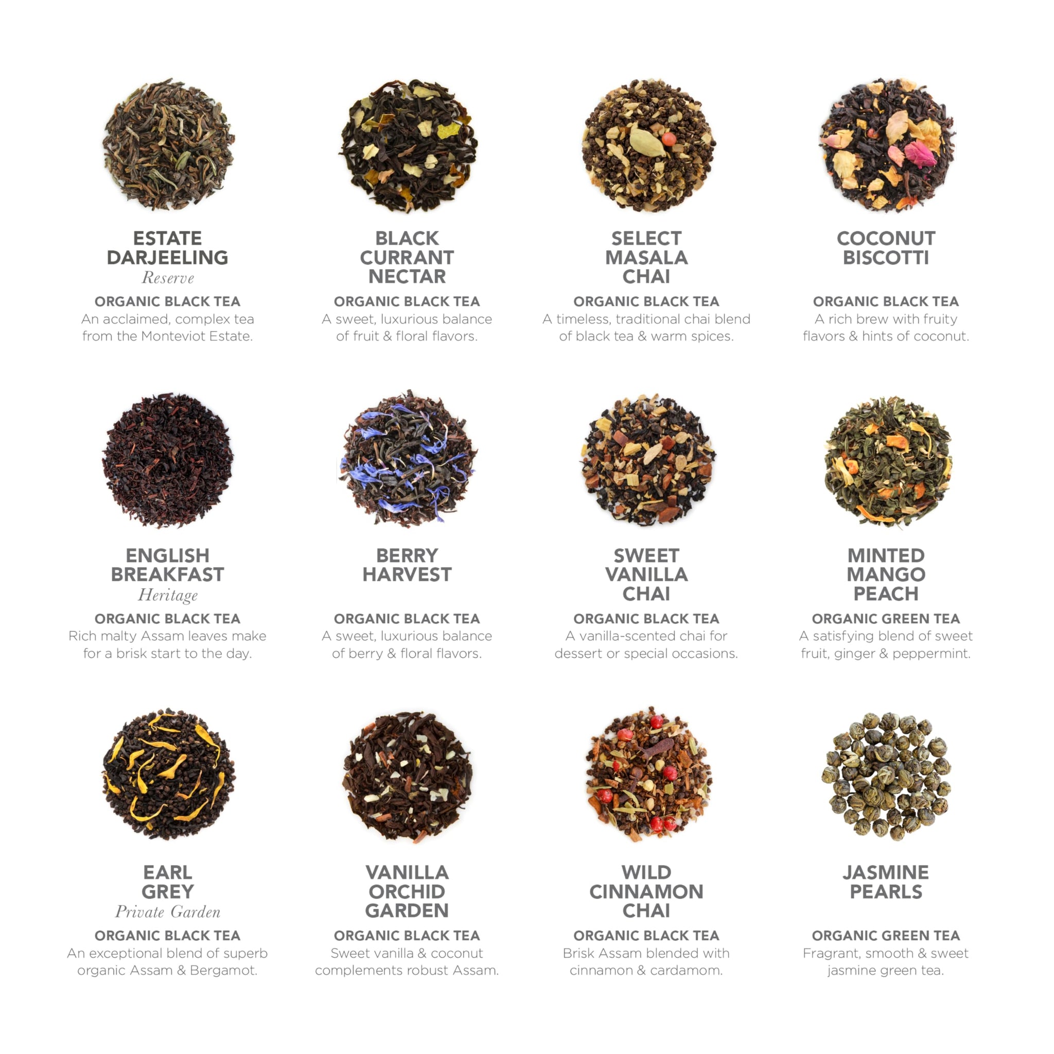 Teabloom - World's Finest Pyramid Tea Collection, 24 Varieties of USDA Certified Organic & Kosher Teas - Black Tea, Green Tea, White Tea, Oolong Tea