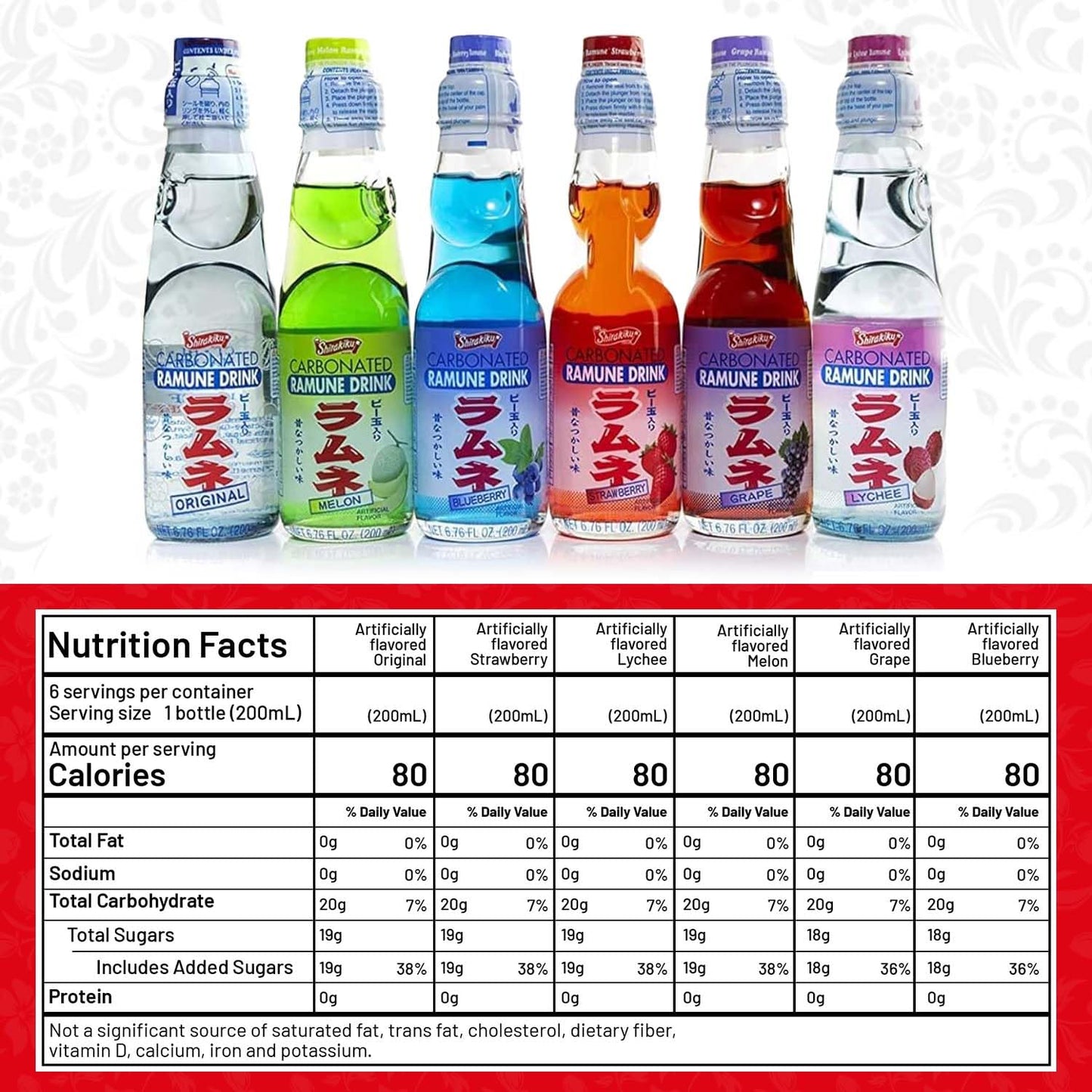 Shirakiku Ramune Variety pack, 6 Count, 6.76 Fl Oz Glass Bottles, Japanese Carbonated Soft Drink