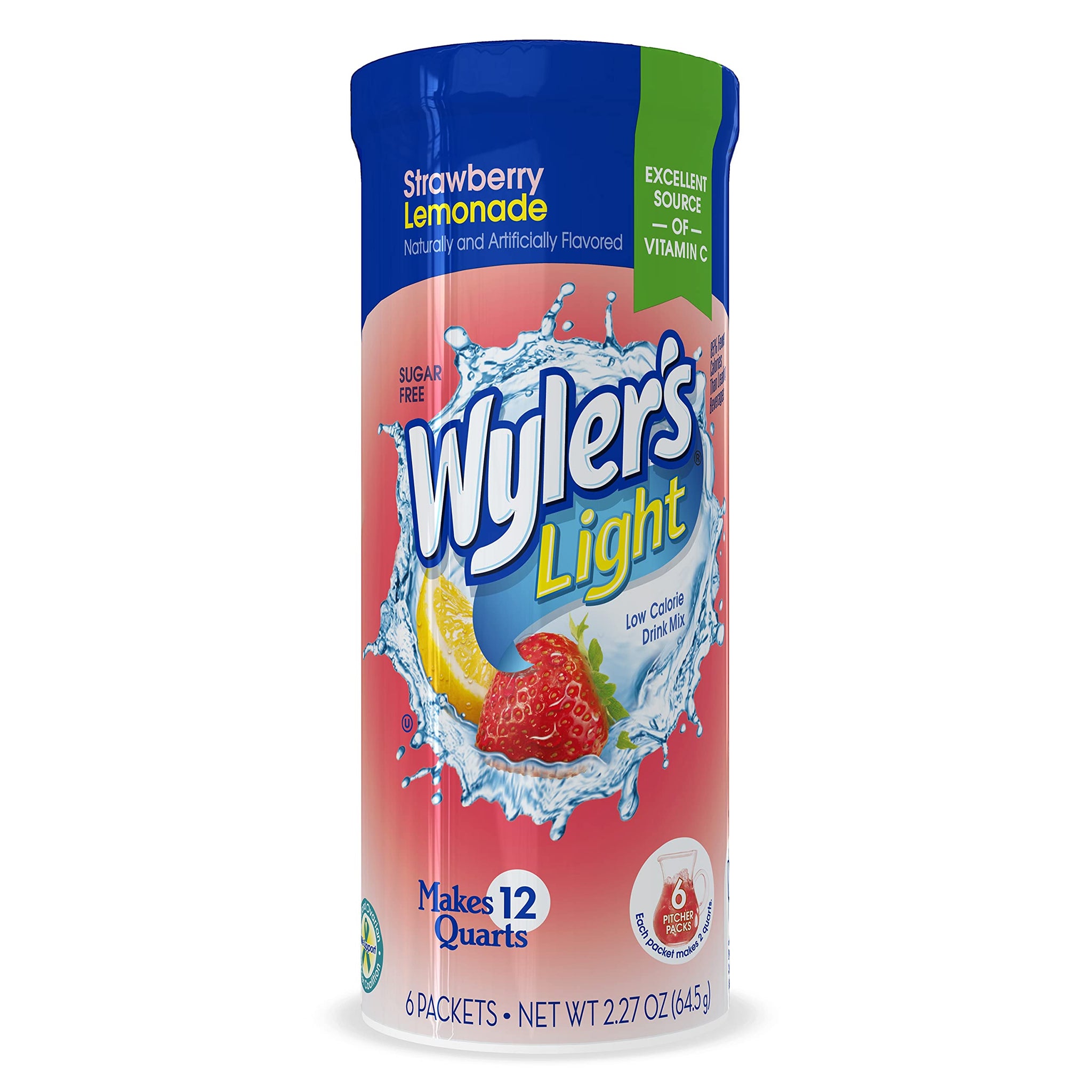Wyler's Light Pitcher Packs (6 per canister), Strawberry Lemonade Drink Mix, includes 6 canisters (36 Total Pitcher Packs)