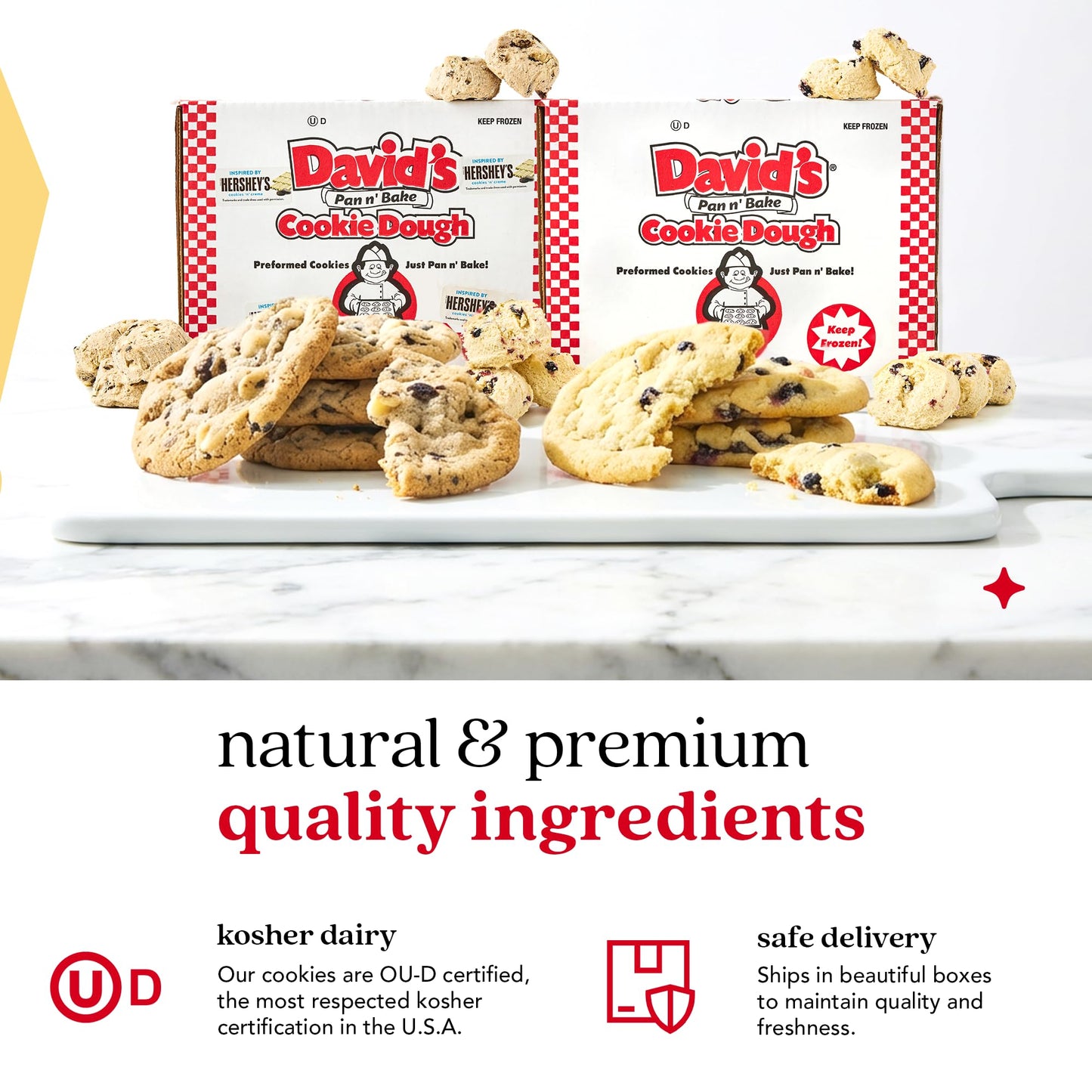 David's Cookies Cookies and Cream and Lemon Blueberry Decadent Cookie Dough Ready to Bake Frozen Variety Pack with Chocolate Cookie Pieces White