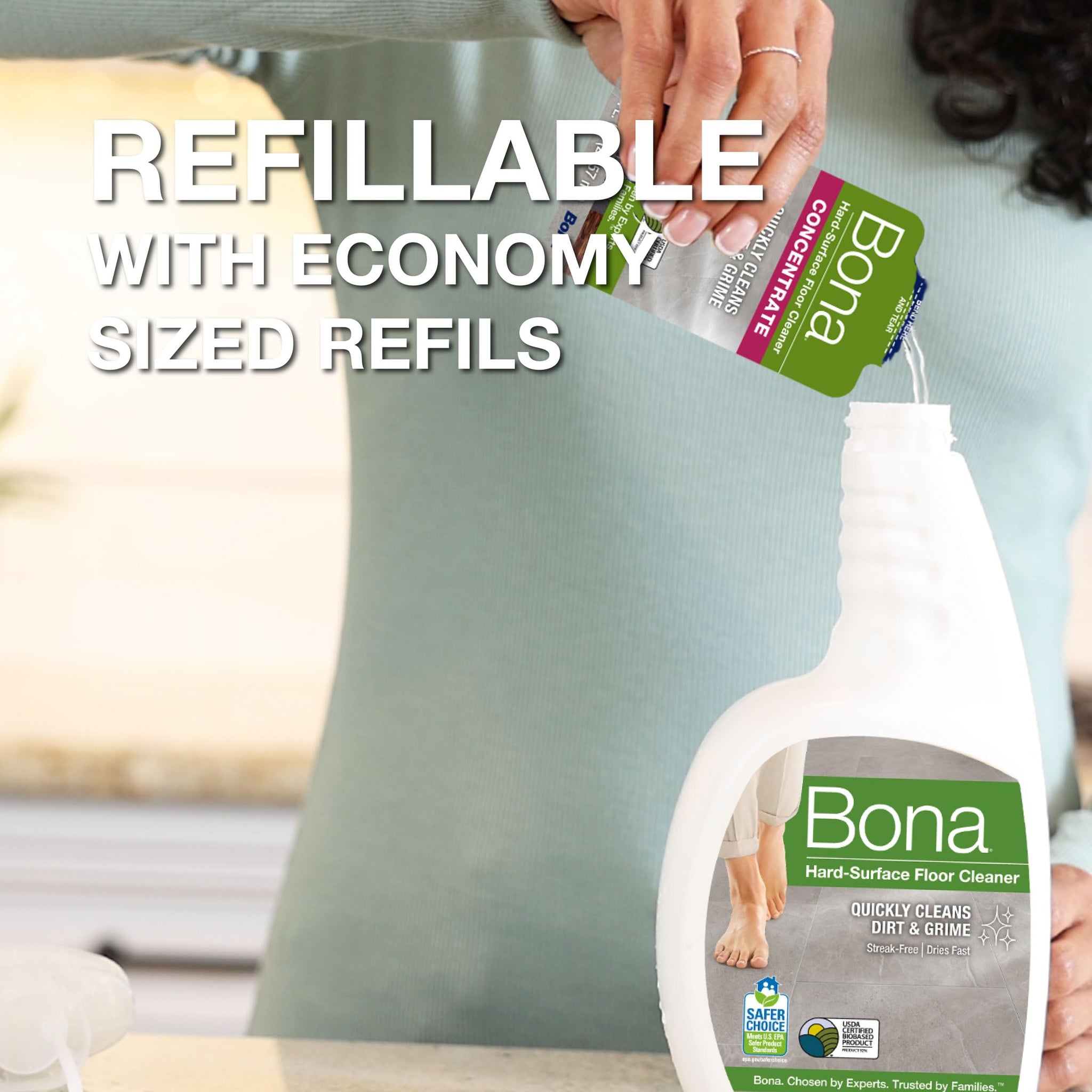 Bona® Multi-Surface Floor Cleaner Spray - 32 fl oz - Unscented - Includes Filled Bottle + Concentrate Refill for Multi-Surface Floor Cleaning