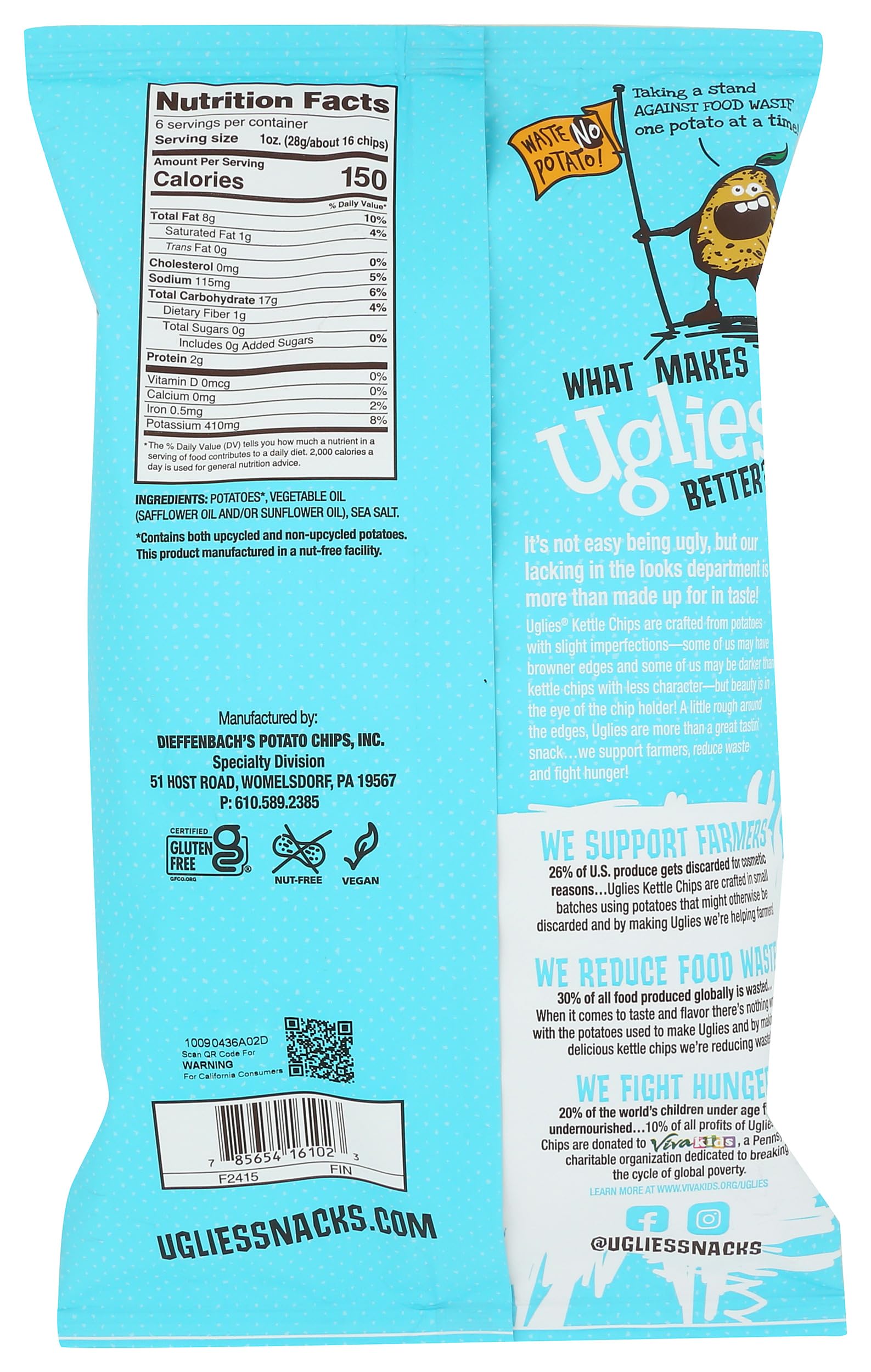 Uglies Snacks, Chips Potato Original Sea Salt, 6 Ounce