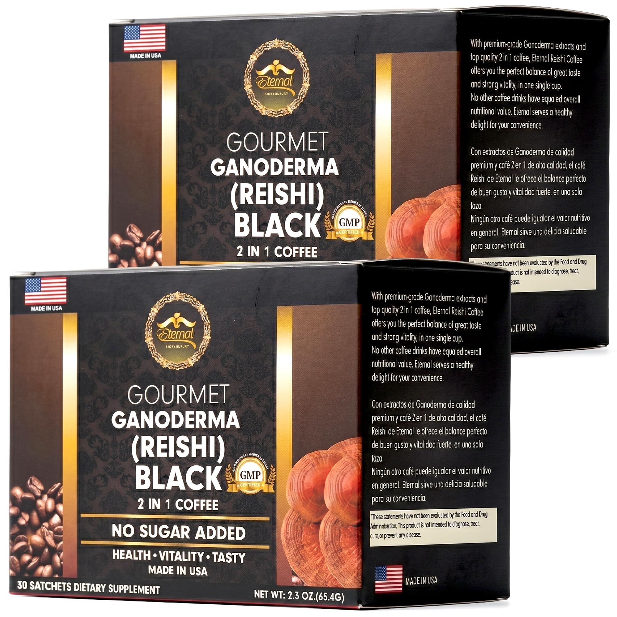 Eternal Gourmet Ganoderma (REISHI) Black Coffee 2 in1 Made in USA Cafe Negro con ganoderma Eternal(2-Pack)