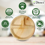 Dtocs 3 Compartment Plates (50 Pc) Palm Leaf 10 Inch Round Portion Control Buffet Sectional Plate | Bamboo Plates Disposable Like Compostable Camping