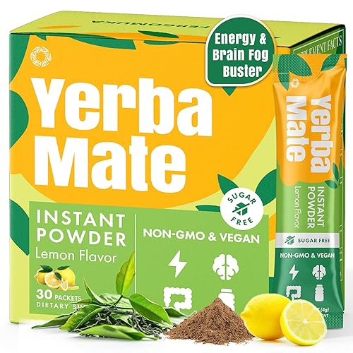 Yerba Mate, 10 in 1 Yerba Mate Tea Instant Powder - Natural Energy Drink Alternative to Coffee - No Sugar Content, Clean Energy with No Crash, Stay