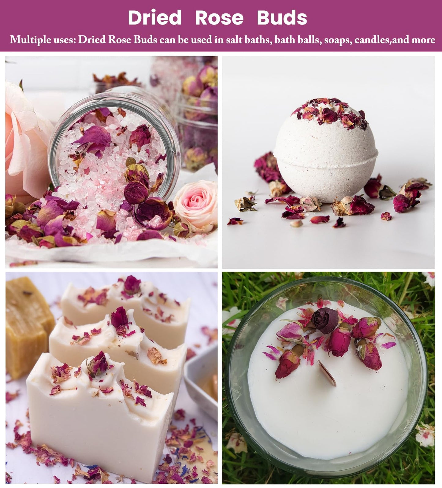 8 oz/226 g-Dried Rose Petals & Dried Rose Buds - Natural & Edible Grade | For use in herbal teas,rose water,decorations,soaps,candles