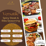 Organic Spicy Steak and Ribs Seasoning, No Salt, Flavorful All-Purpose Meat Spice Blend for Grilling Ribs, Burgers, Steak, Chicken, and Pork / Spicy