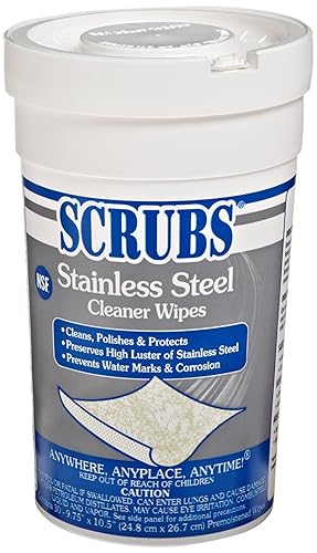 SCRUBS 91930 Stainless Steel Cleaner Towels, 9 3/4 x 10 1/2, 30 Wipes Per Canister
