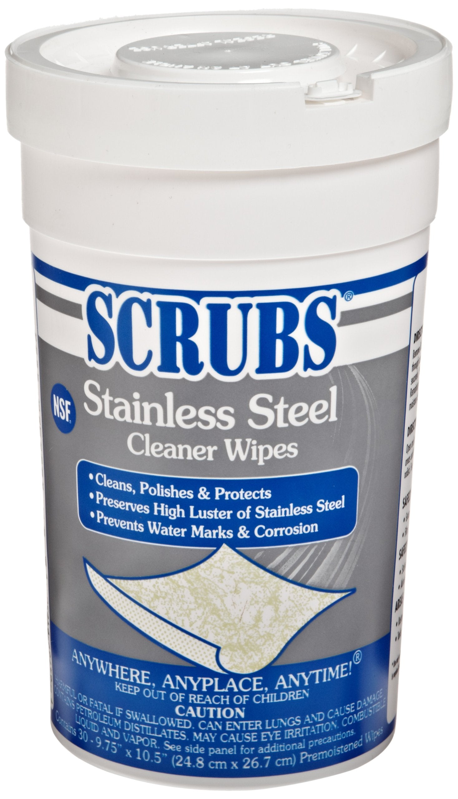 SCRUBS 91930 Stainless Steel Cleaner Towels, 9 3/4 x 10 1/2, 30 Wipes Per Canister