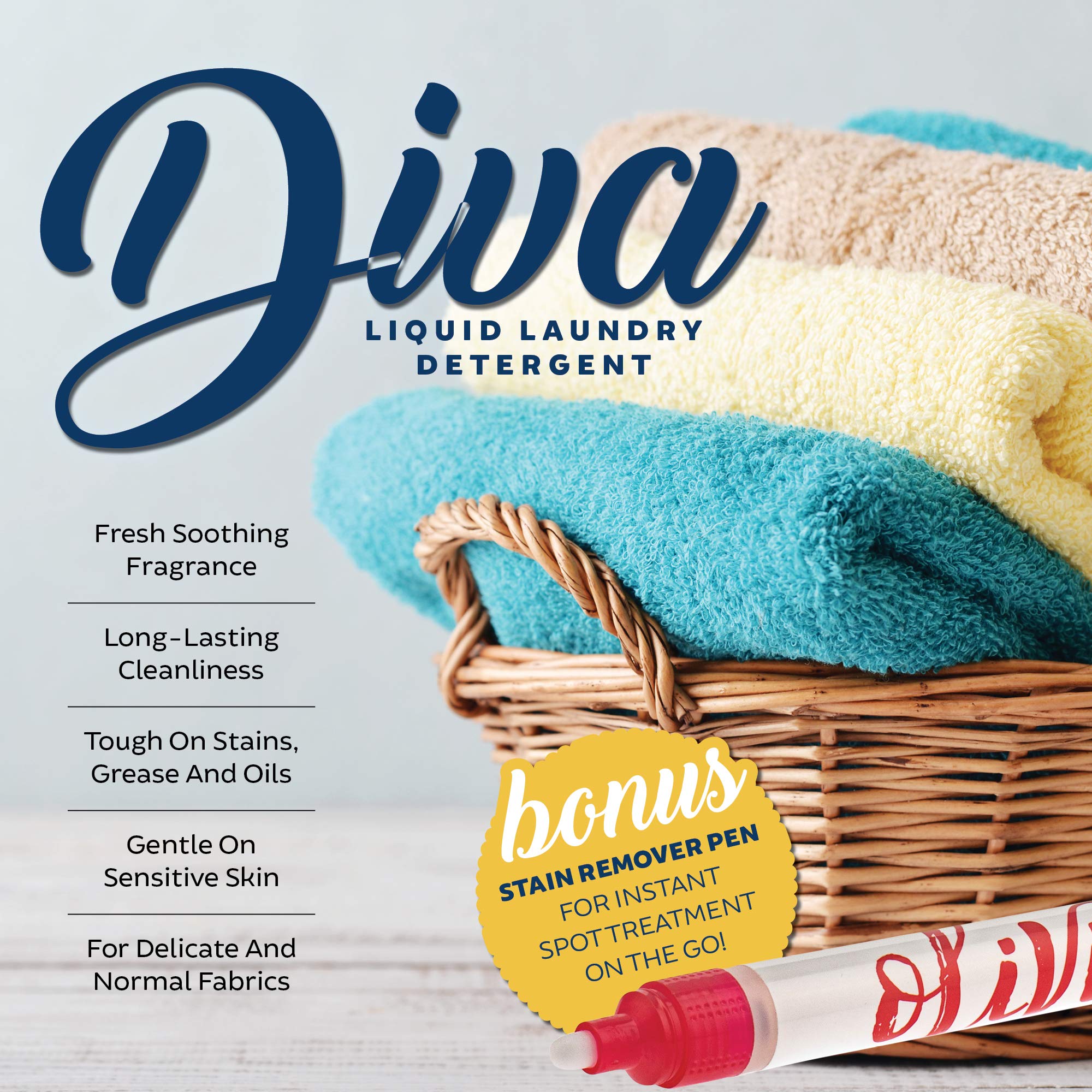 Tyler DIVA Glamorous Wash Laundry Detergent- 64oz - With Olivi Stain Remover Pen - Fresh Scented Sachet - Laundry Detergent - For Washing Clothes
