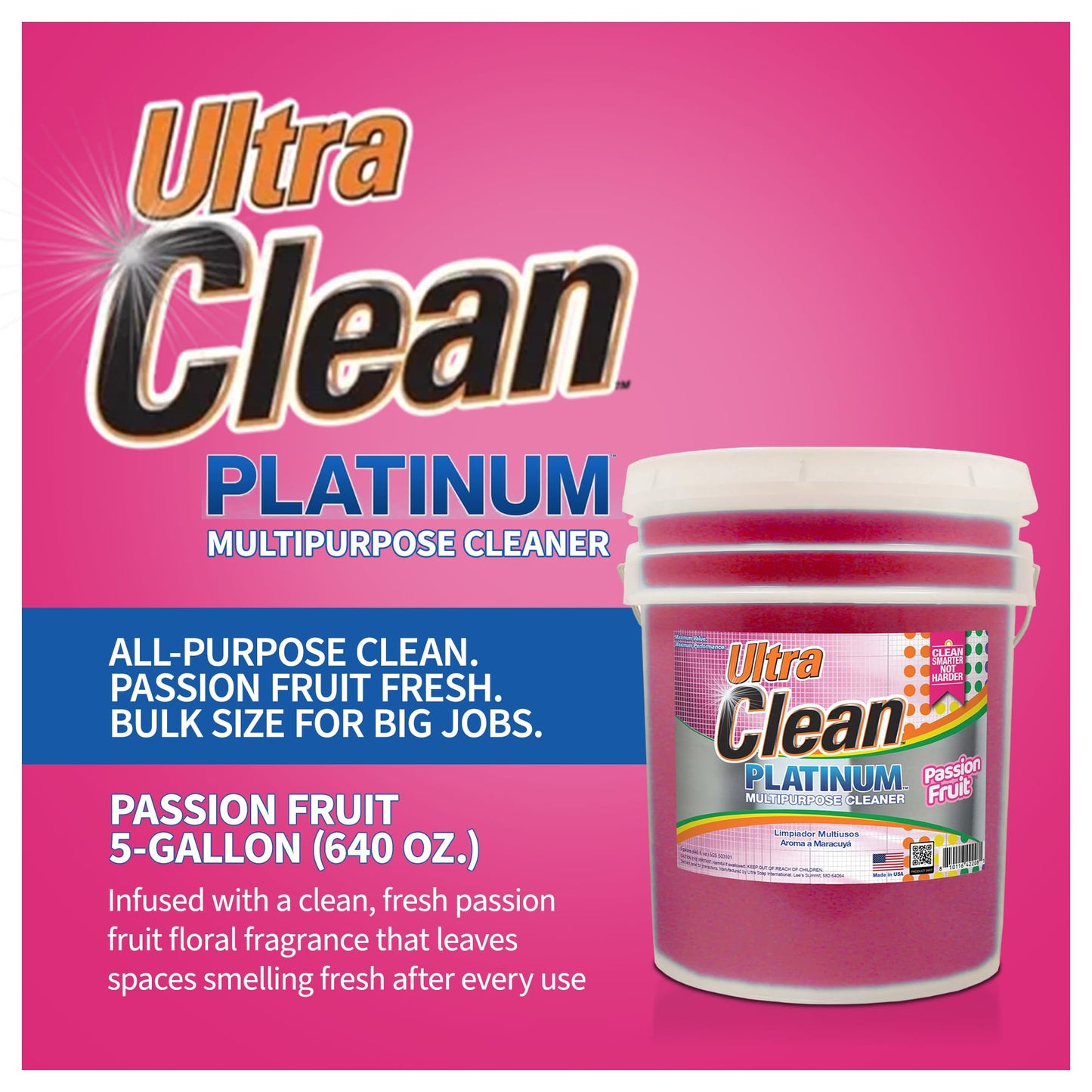 Ultra Clean Platinum Multipurpose Cleaner, Non-Abrasive and Bleach-Free, for Kitchen Counters, Bathroom Floors and Garage Spaces, Passion Fruit, 5 Gal