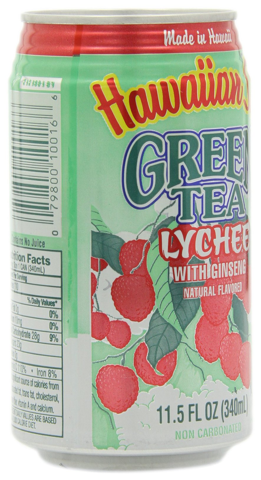 Hawaiian Sun Green Tea Lychee with Ginseng, 11.5-Ounce Cans (Pack of 24)