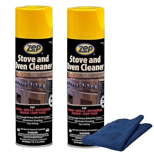 Zep Stove & Oven Cleaner 19 oz (2 Units) & a Blue Microfiber Rag ECBD030-2-Pack Heavy-Duty Baked-On Grease Remover for Oven Interiors, Stovetops