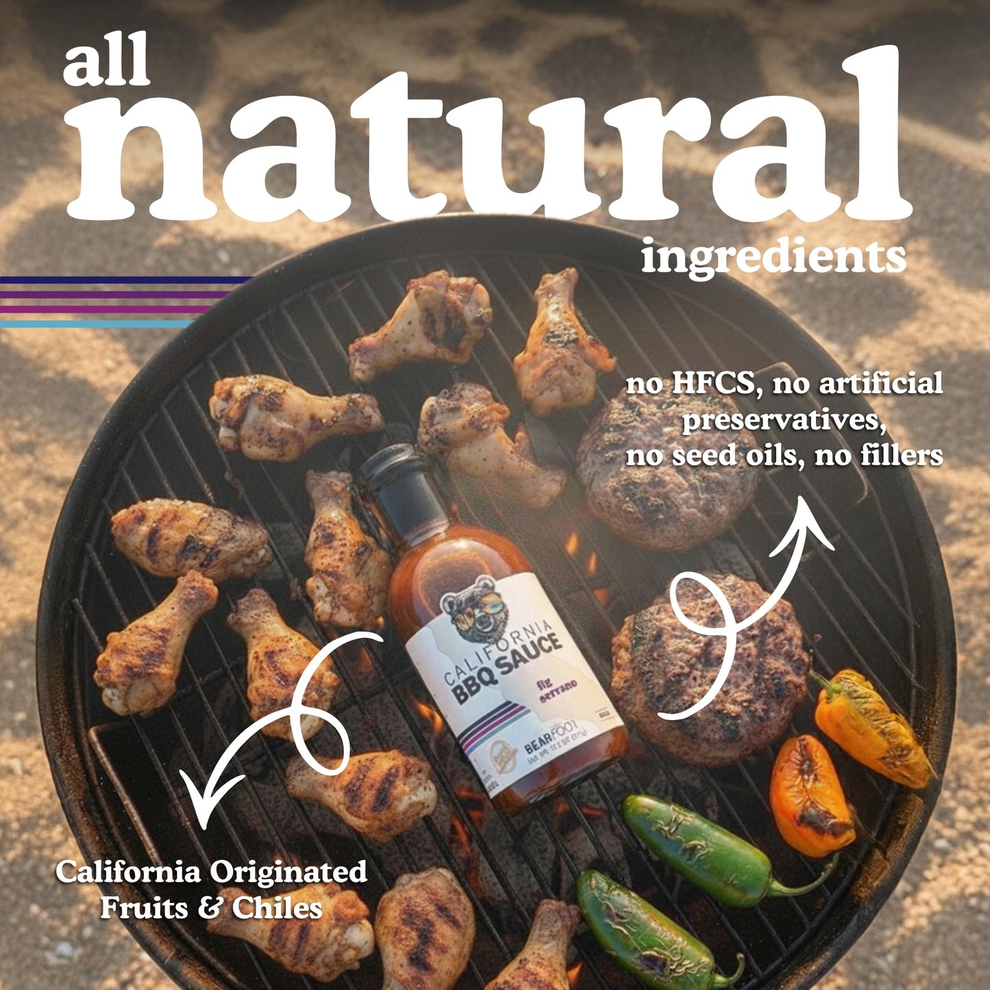 Fig Serrano BBQ Sauce - Bearfoot BBQ - Gluten Free, 13.3 oz, Small Batch, Non-GMO, No Preservatives, No Corn Syrup, No Seed Oils. Marinade, Cooking