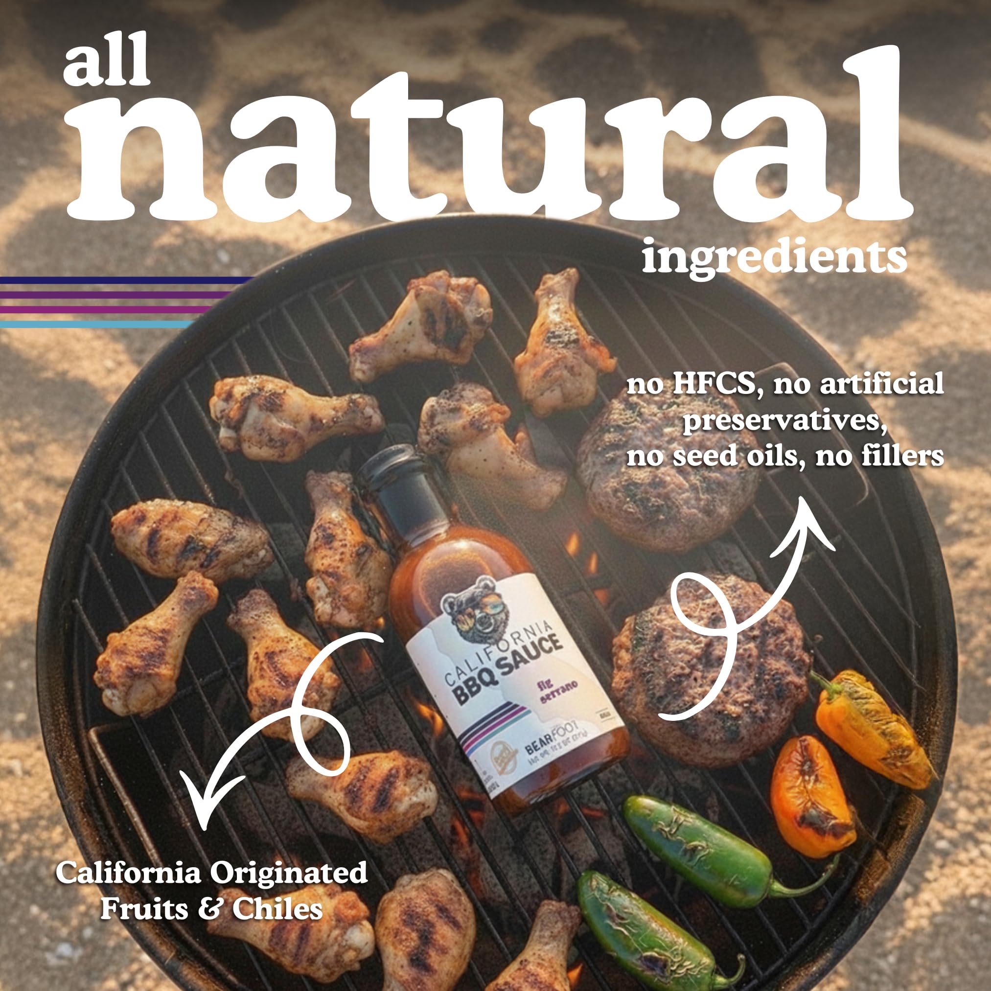 Fig Serrano BBQ Sauce - Bearfoot BBQ - Gluten Free, 13.3 oz, Small Batch, Non-GMO, No Preservatives, No Corn Syrup, No Seed Oils. Marinade, Cooking