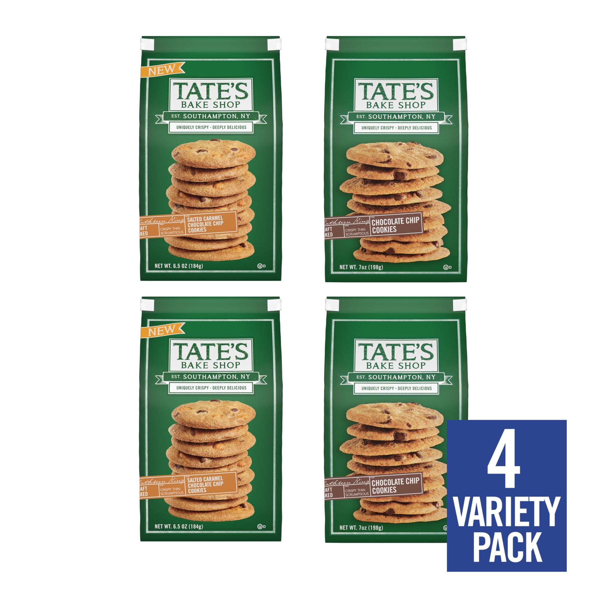 Tate's Bake Shop Cookies Variety Pack, Salted Caramel Chocolate Chip & Chocolate Chip Cookies, 4 Bags