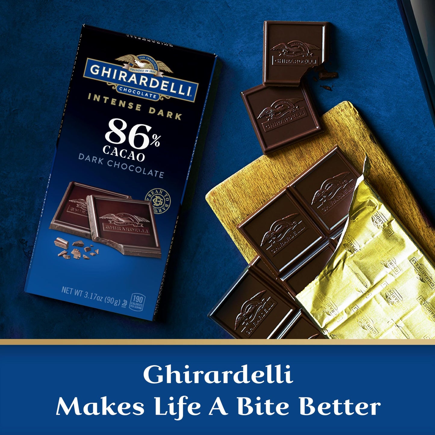 Ghirardelli, Premium Dark 86% Cacao Dark Chocolate Bar, Bold Extra Dark Chocolate with Rich Cocoa Notes, 3.2 Ounce