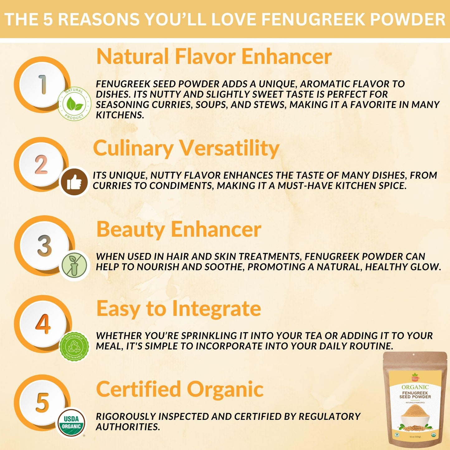 SPICY ORGANIC Fenugreek Powder - 8 OZ - USDA Certified Organic - Freshly Ground Indian Fenugreek Seeds for Hair, Tea & Robust Seasoning Spice in
