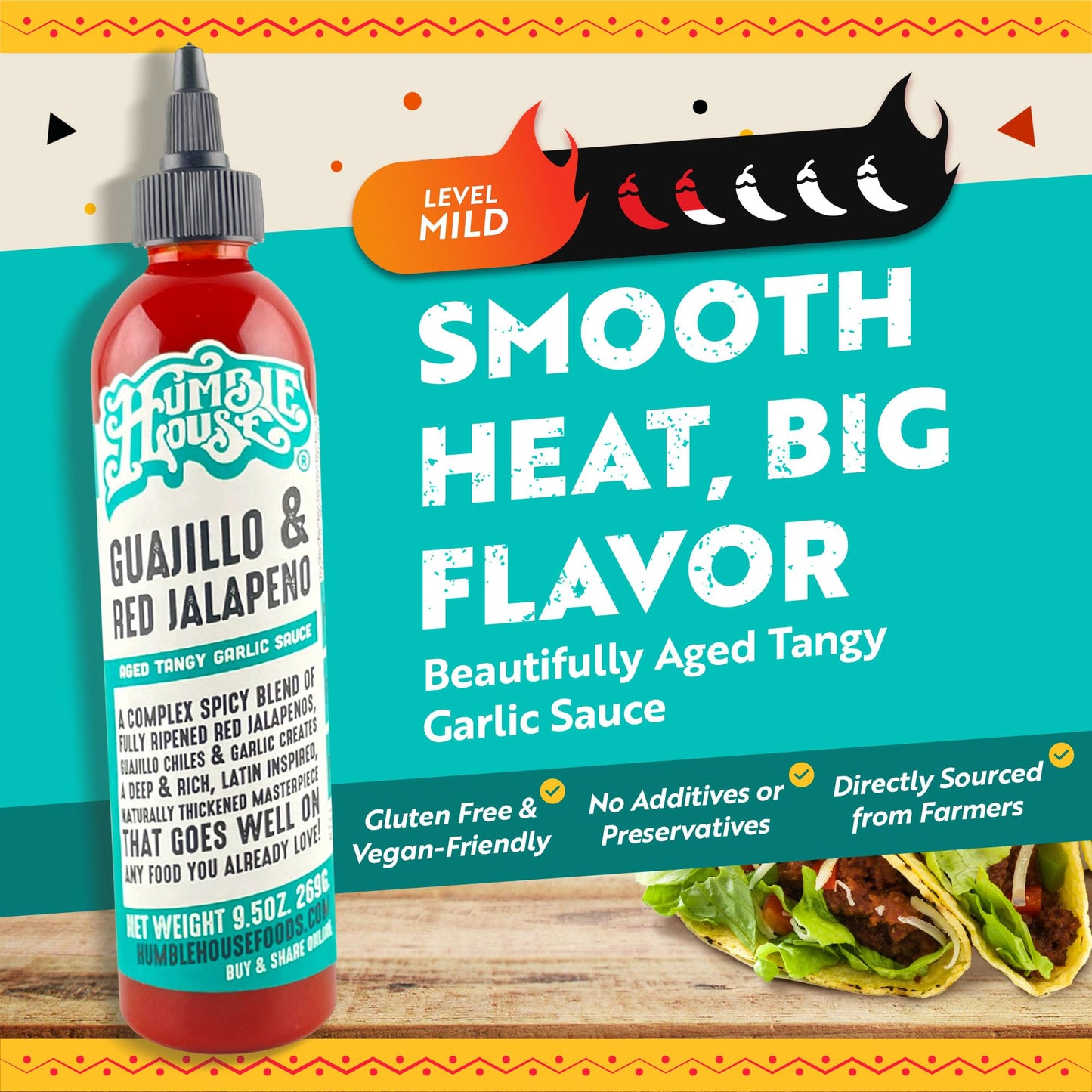 Humble House - Guajillo & Red Jalapeno Peppers Hot Sauce, Low-Calorie Vegan Condiments for Chicken Wings, Hummus, Guacamole, Bloody Mary & More