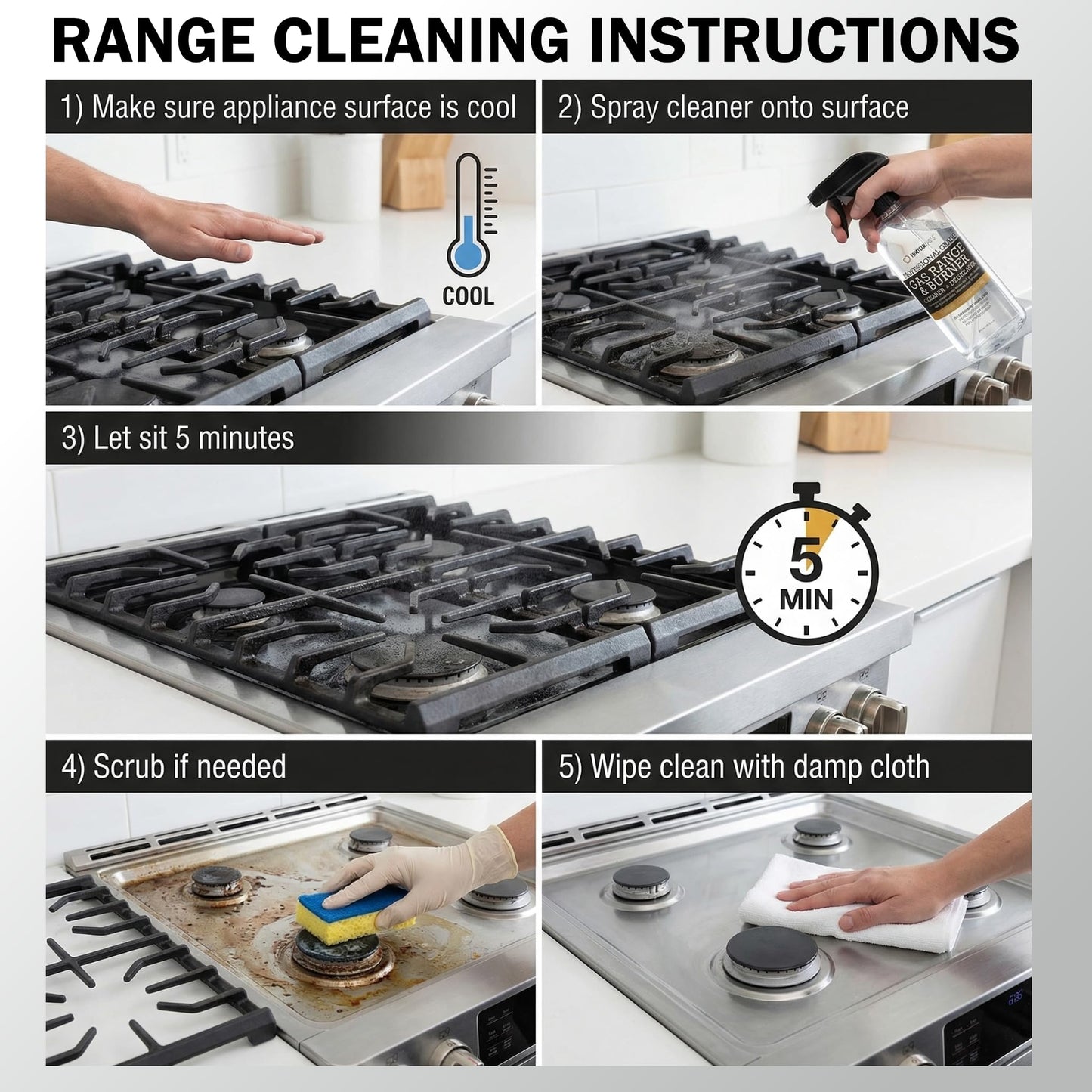 Thirteen Chefs Gas Range Cleaner and Degreaser - Stove Grates, Oven Glass Doors, Grills - Cuts Through Baked on Food (32oz)