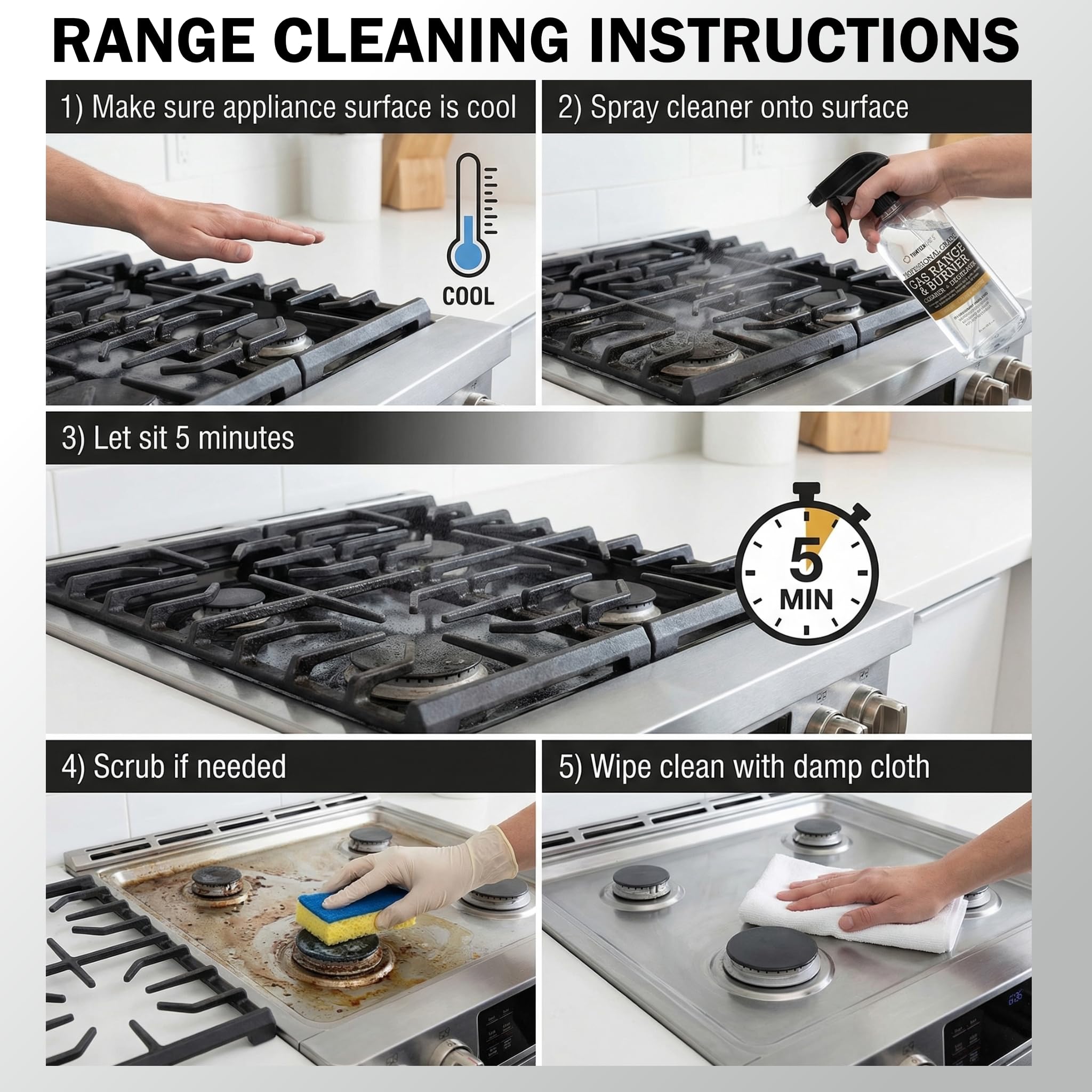 Thirteen Chefs Gas Range Cleaner and Degreaser - Stove Grates, Oven Glass Doors, Grills - Cuts Through Baked on Food (32oz)