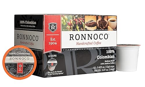 Ronnoco 100% Colombia Supremo Coffee | 12 Count | Handcrafted Medium Roast Coffee Pods | Single-Serve Cups for Coffee Maker at the Office, Hotel, or