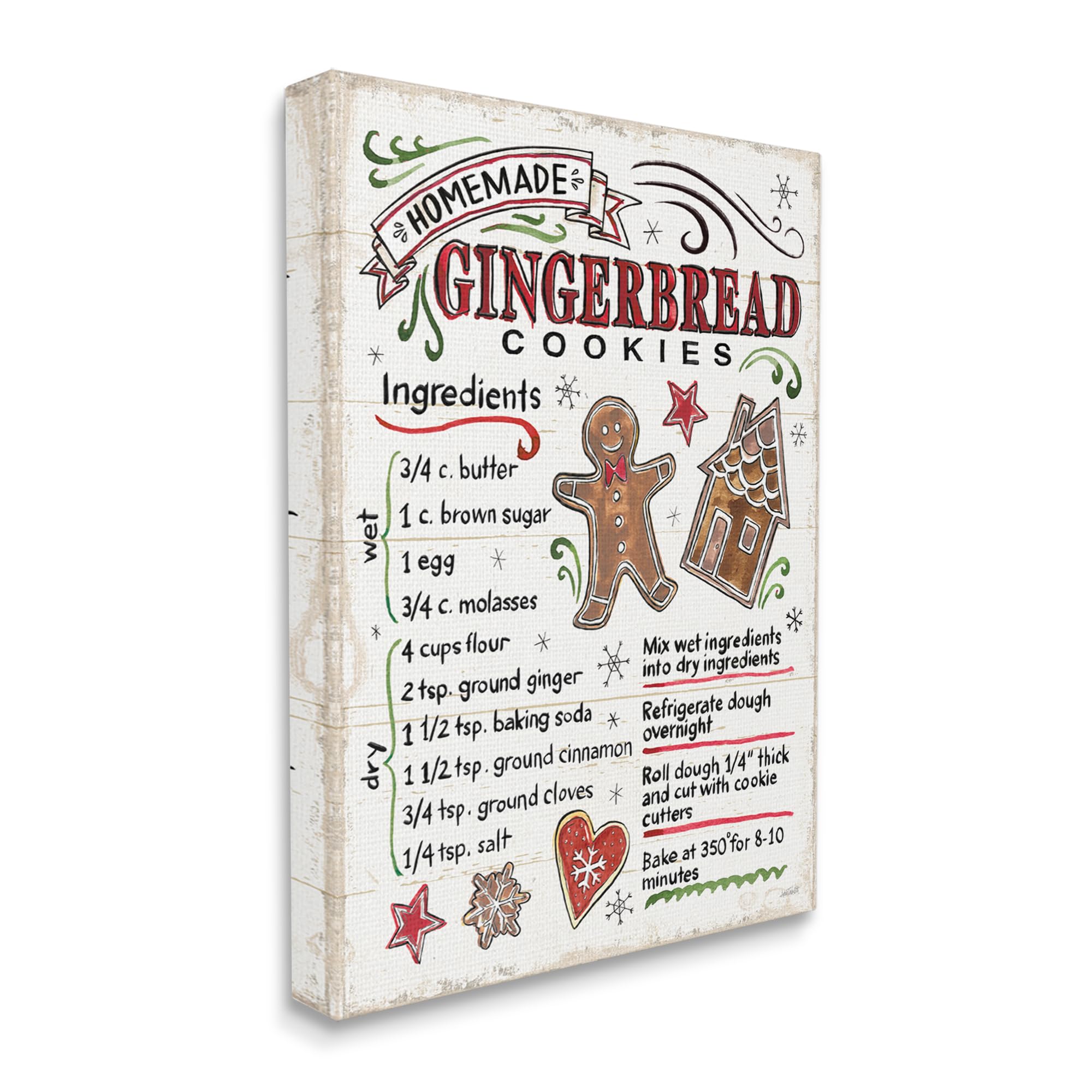 Stupell Industries 'Holiday Gingerbread Cookies Recipe', Canvas Art, 30 x 40 Inches, Easy to Hang and Sturdy, Made in USA, by Anne Tavoletti