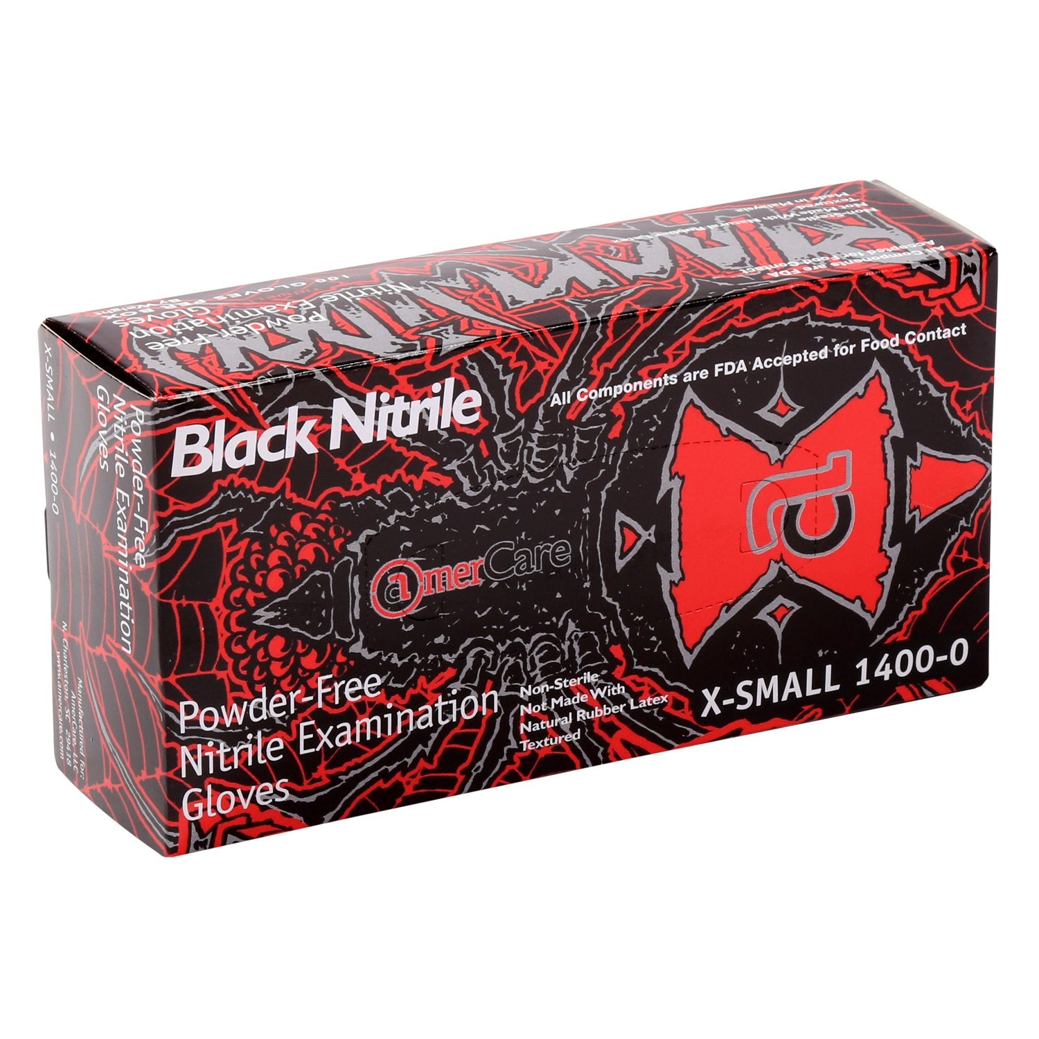 AmerCareRoyal Black Widow Nitrile Latex Free Disposable Gloves - Powder-Free, Exam Grade Gloves with Textured Grip - Small, Black, Case of 1000