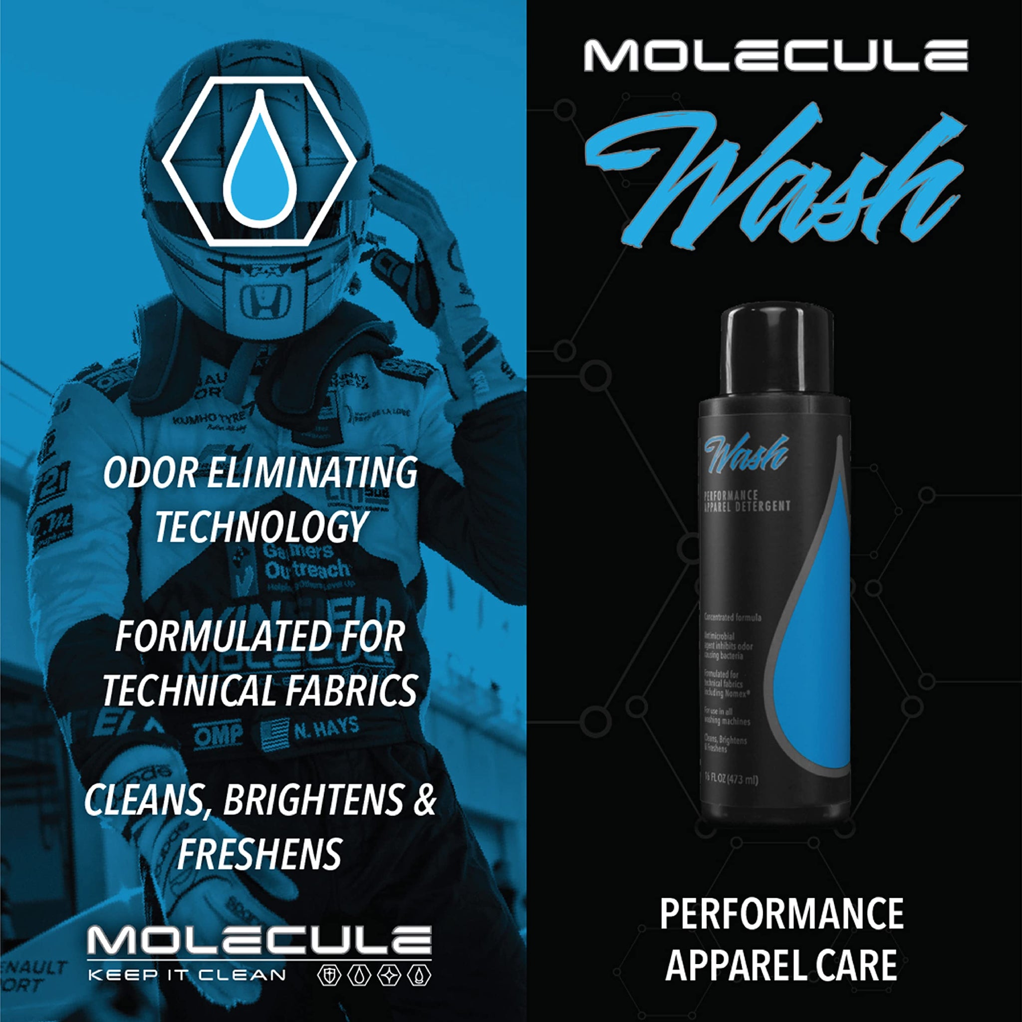 Molecule Wash Performance Apparel Detergent | Concentrated Liquid Laundry Soap for Technical Fabrics & Sports Gear | Fresh Scent | 1 Gallon