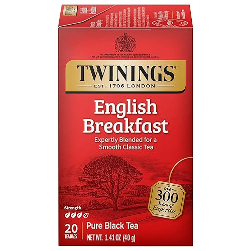 Twinings English Breakfast Black Tea Individually Wrapped Bags, 20 Count (Pack of 1), Flavourful, Robust, Caffeinated, Enjoy Hot or Iced, 20 Teabags