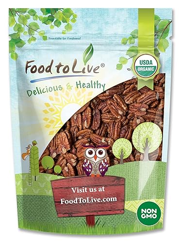 Food to Live Organic Dry Roasted Pecan Halves, 8 Ounces - Non-GMO, Unsalted Nuts, Oven Roasted, No Oil Added, Vegan, Kosher, Shelled, Bulk. Good