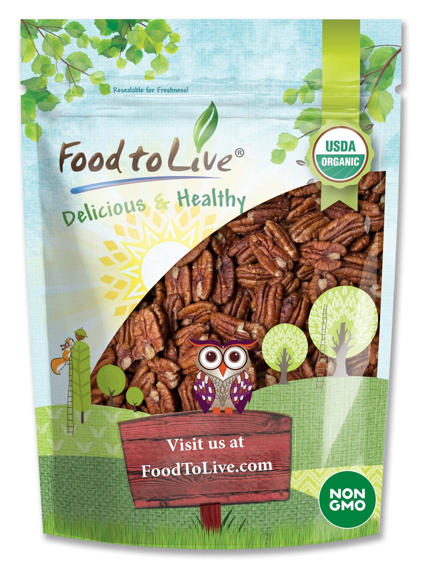 Food to Live Organic Dry Roasted Pecan Halves, 8 Ounces - Non-GMO, Unsalted Nuts, Oven Roasted, No Oil Added, Vegan, Kosher, Shelled, Bulk. Good