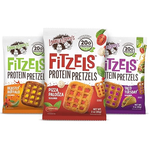 Lenny & Larry's FITZELS Protein Pretzels [GAME DAY Variety Pack] - 12 x 3oz Bags of High Protein Snacks with 20g Plant Based Protein - Incredibly