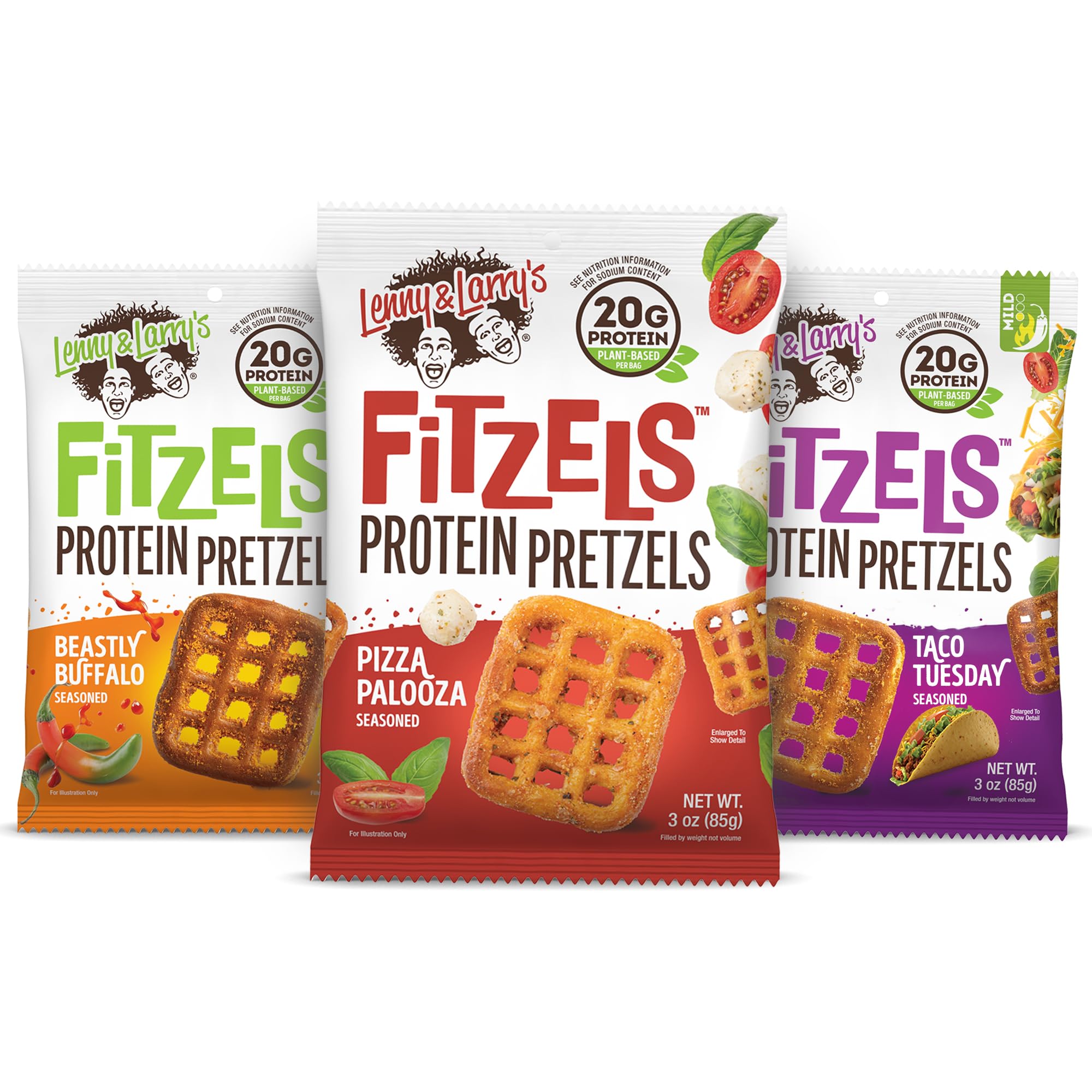 Lenny & Larry's FITZELS Protein Pretzels [GAME DAY Variety Pack] - 12 x 3oz Bags of High Protein Snacks with 20g Plant Based Protein - Incredibly