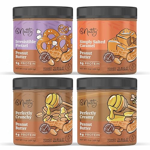 B'Nutty Sweet & Salty Peanut Butter | Simply Irresistible Salted Caramel & Pretzel Peanut Butter | Wholesome, Crunchy & Creamy, High Protein, Gluten
