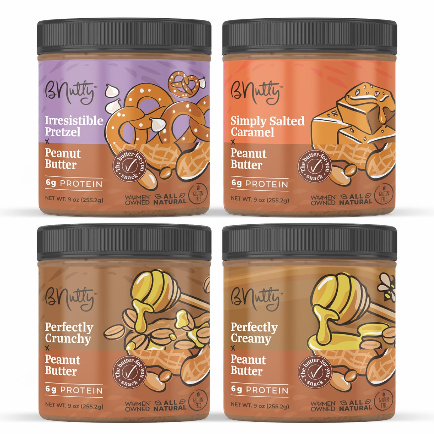 B'Nutty Sweet & Salty Peanut Butter | Simply Irresistible Salted Caramel & Pretzel Peanut Butter | Wholesome, Crunchy & Creamy, High Protein, Gluten