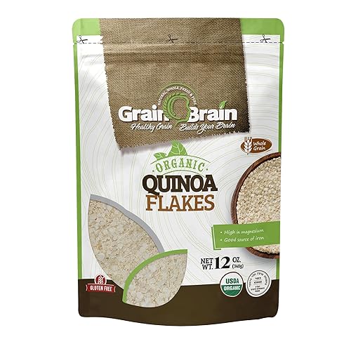 Grain Brain Organic Quinoa flakes (12 ounces) Gluten Free, Vegan plant BAsed, Whole Grain Cereal, Great oatmeal substitute, packed in resealable pouch bags