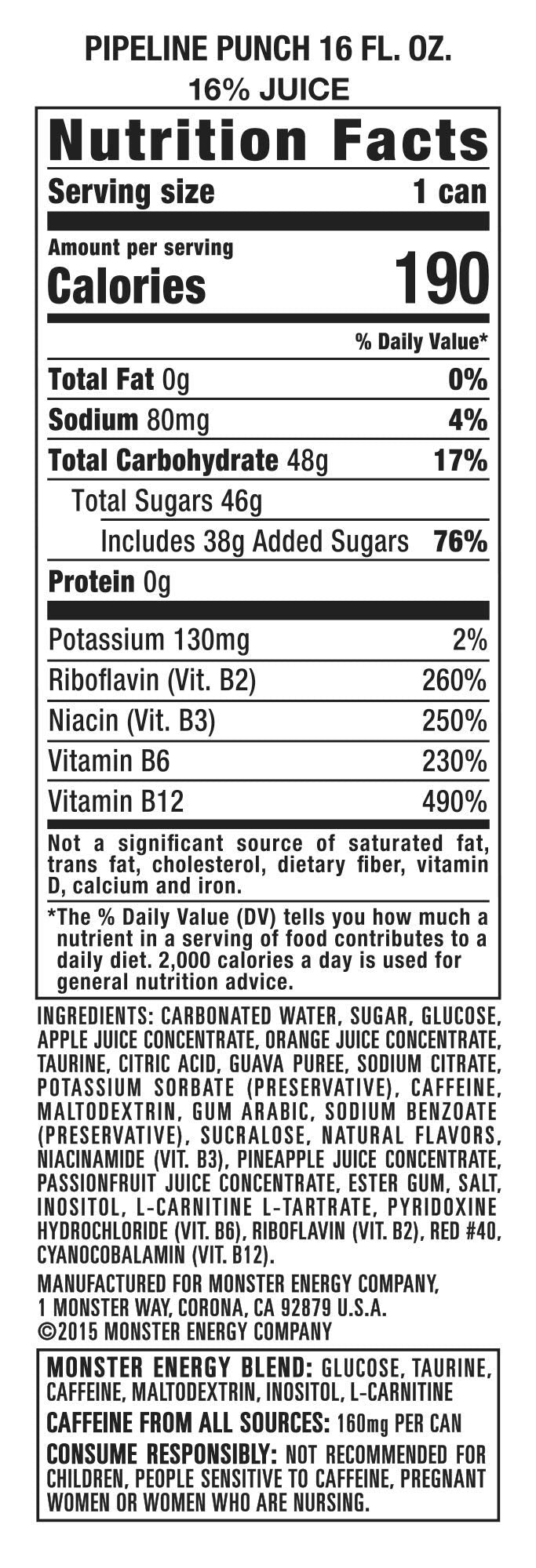 Monster Energy Juice Pipeline Punch, Energy Drink, 16 Ounce