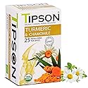 Tipson Organic Turmeric Caffeine Free Herbal Tea - Turmeric & Organic Chamomile - 25 Foil Enveloped Double Chambered Bags - Keto/Paleo