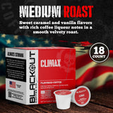 Blackout Coffee CLIMAX Amaretto, Irish Cream & Kahlua Flavored Coffee Pods - Premium Arabica, Smooth Taste, Guilt-Free Indulgence - 18 Count Single