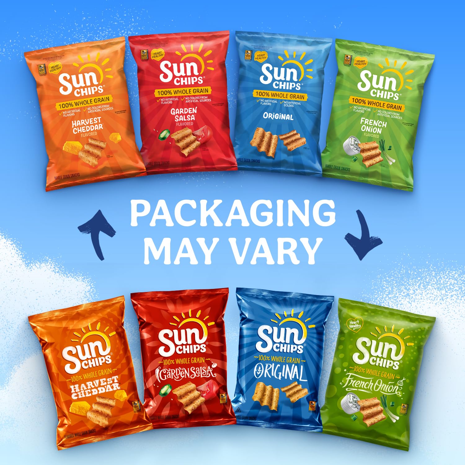 SunChips 100% Whole Grain Chips, Variety Pack, 1 oz Bags, Pack of 40, No Artificial Flavors, Colors