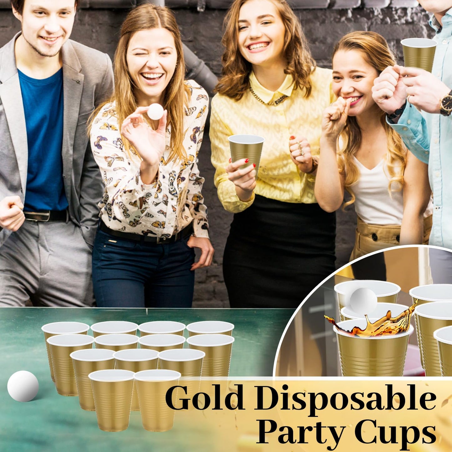 Xvvirnt 100 Pack Gold Plastic Cups, 18 oz Gold Graduation Cup,Plastic Party Cups,Disposable Cup for Party Wedding Birthday Graduation Family