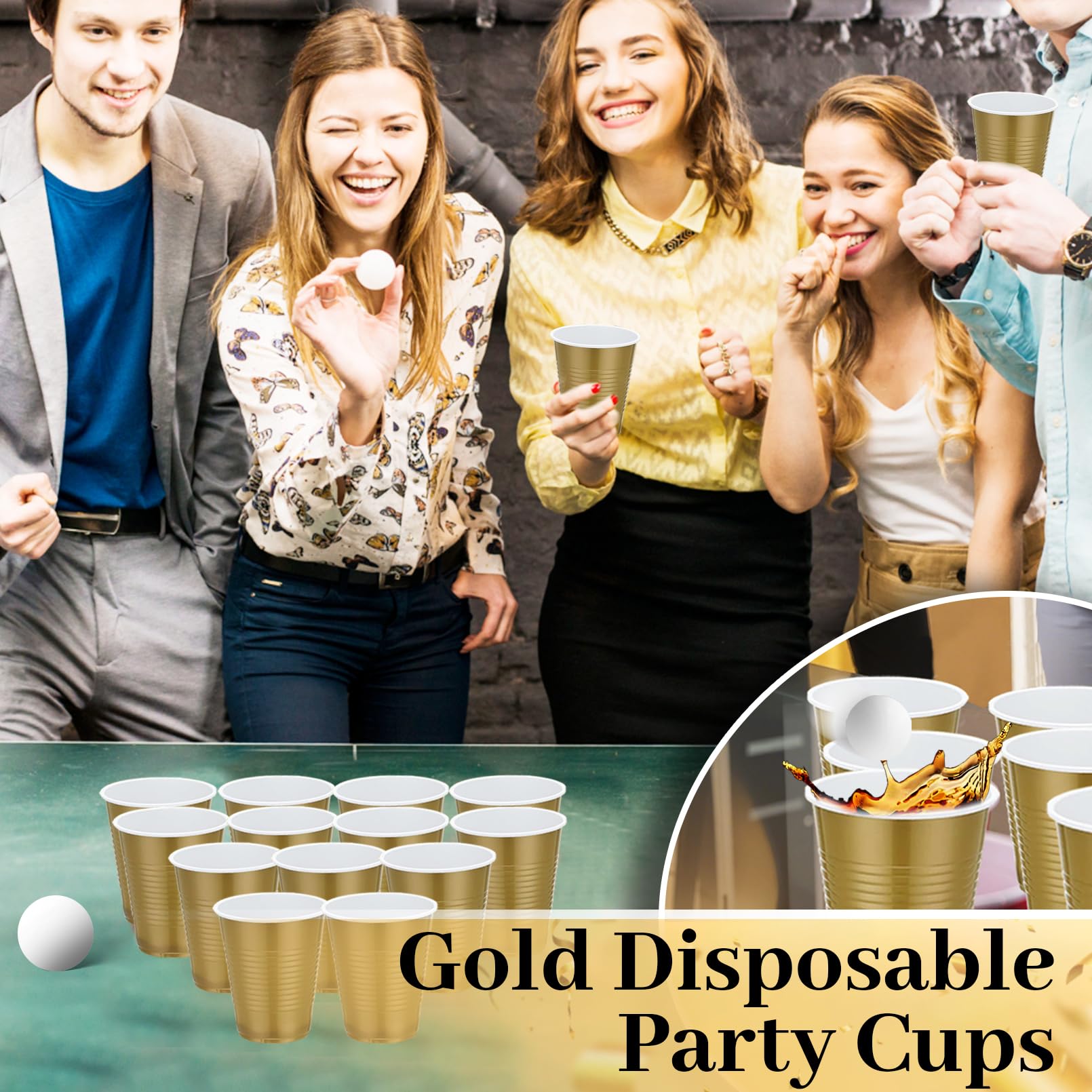 Xvvirnt 100 Pack Gold Plastic Cups, 18 oz Gold Graduation Cup,Plastic Party Cups,Disposable Cup for Party Wedding Birthday Graduation Family