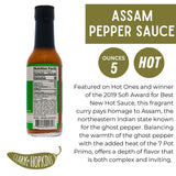 Clark + Hopkins Assam Pepper Sauce, Ghost Pepper Curry and 7 Pot Primo Chili Flavored Hot Sauce, Traditional Assamese Cuisine, 5 Ounce (1 Pack)